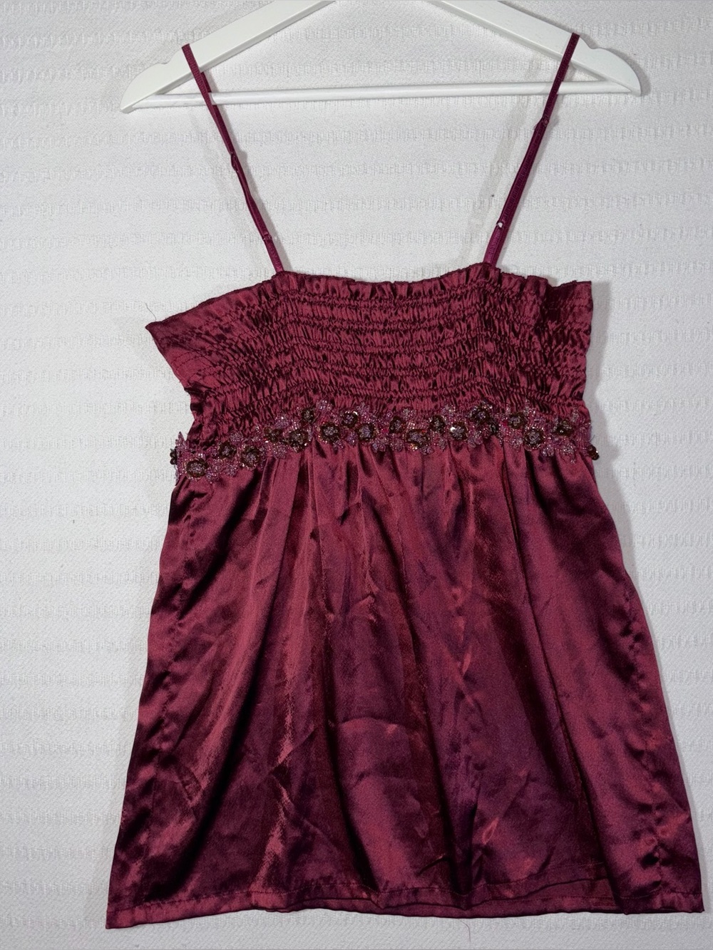 Vintage Y2K Wet Seal Embellished Satin Smocked Cami Tank Top Size M Fairy Rare - Picture 4 of 10